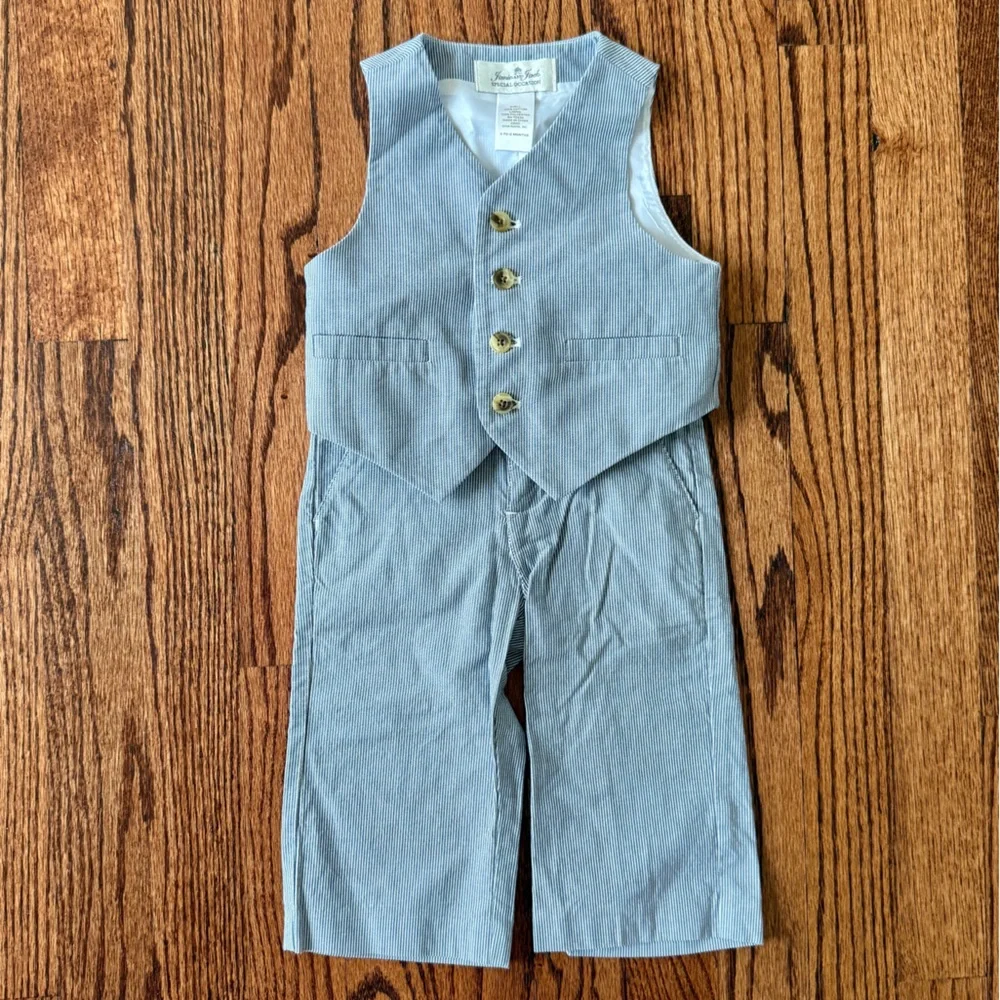 Janie & Jack Blue Striped Oxford Vest & Pants - Special Occasions - Size 6-12 mo